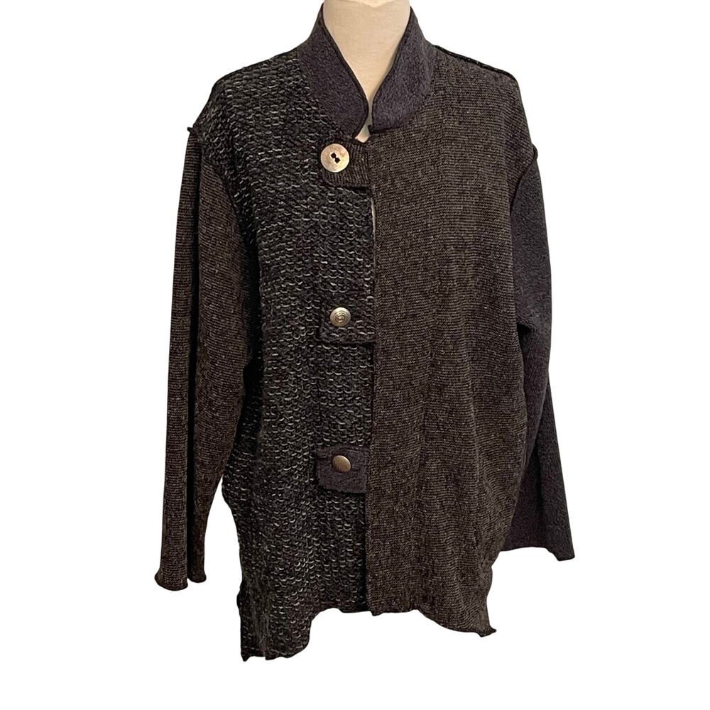 Hand Jive Wearable Art Women's Cardigan Sweater Artsy Gray Button Front Sz Large